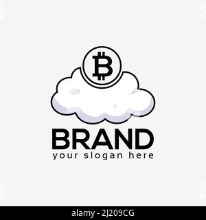 Cloud and Bitcoin logo vector. Flat design. Vector Illustration on white background. Stock Vector
