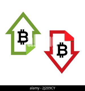 Illustration of Bitcoin currency goes up and goes down. Vector Illustration on white background. Stock Vector
