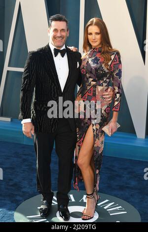 Jon Hamm and Anna Osceola attending the Vanity Fair Oscar Party held at ...
