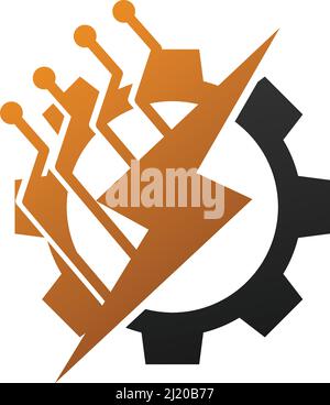 Gear and bolt logo Icon Illustration Brand Identity Stock Vector