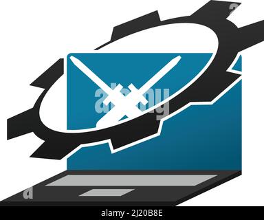 Computer repair logo Icon Illustration Brand Identity Stock Vector