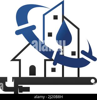 Plumbing service logo with house and water drop logo Icon Illustration Brand Identity Stock Vector