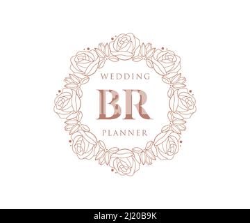 BR Initials letter Wedding monogram logos collection, hand drawn modern minimalistic and floral templates for Invitation cards, Save the Date, elegant Stock Vector