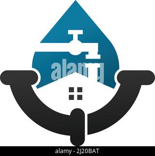 Plumbing service logo with house and water drop Icon Illustration Brand Identity Stock Vector