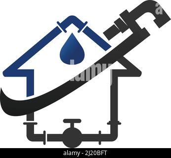 Plumbing service logo with house and water drop Icon Illustration Brand Identity Stock Vector