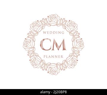CM Initials letter Wedding monogram logos collection, hand drawn modern minimalistic and floral templates for Invitation cards, Save the Date, elegant Stock Vector