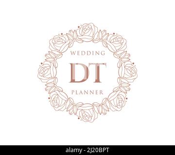DT Initials letter Wedding monogram logos collection, hand drawn modern minimalistic and floral templates for Invitation cards, Save the Date, elegant Stock Vector