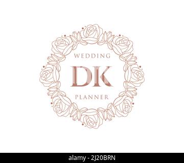 DK Initials letter Wedding monogram logos collection, hand drawn modern minimalistic and floral templates for Invitation cards, Save the Date, elegant Stock Vector