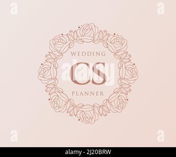 CS Initials letter Wedding monogram logos collection, hand drawn modern minimalistic and floral templates for Invitation cards, Save the Date, elegant Stock Vector