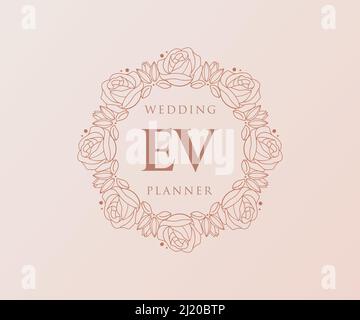 EV Initials letter Wedding monogram logos collection, hand drawn modern minimalistic and floral templates for Invitation cards, Save the Date, elegant Stock Vector