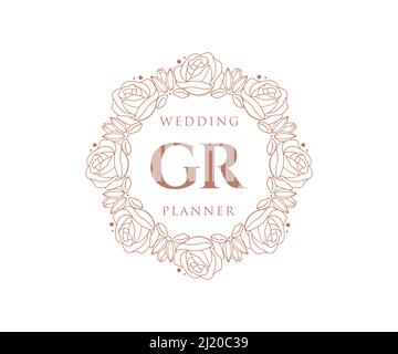 GR Initials letter Wedding monogram logos collection, hand drawn modern minimalistic and floral templates for Invitation cards, Save the Date, elegant Stock Vector