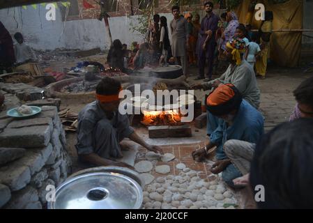 Pakistani devotees and Malangs attend the three-days 434th annual Urs 'Festival of lights' at the shrine of Muslim Sufi saint Shah Hussain, popularly known as Madho Lal Hussain in Lahore. The annual 3 days festival was held at Madhu Lal's shrine on his 434th birth anniversary. Mela Charaghan has its own importance in Lahore's history, as it has been a biggest festival of Lahore in some times.The festival was started with the seasonal Baisakhi festival in old times. Foolproof security arrangements have been made for the devotees. The last day of the Urs is reserved for women. (Photo by Rana Saj Stock Photo