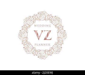 VZ Initials letter Wedding monogram logos collection, hand drawn modern minimalistic and floral templates for Invitation cards, Save the Date, elegant Stock Vector