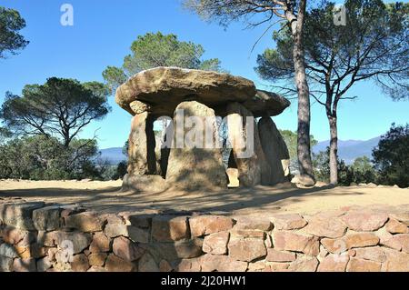 Dolmen of Pedra Gentil in Vallgorguina in the region of Valles Oriental province of Barcelona,Catalonia,Spain Stock Photo