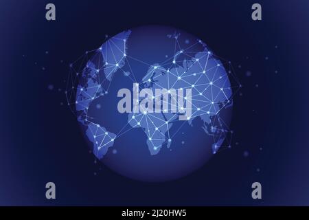 Global network around planet earth from space. Global social network. glowing lines symbols of the Internet, radio, television, mobile and satellite c Stock Vector