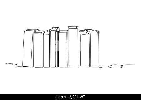 Continuous one line drawing of books lined up on the shelf. Vector illustration for education supplies back to school theme or concept Stock Vector