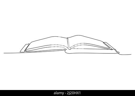 Continuous one line drawing opened book. Vector illustration education supplies back to school theme or concept Stock Vector