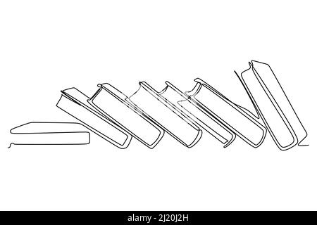 Continuous single line drawing of falling books. Vector illustration education supplies back to school theme or concept Stock Vector