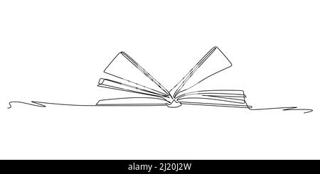 Continuous one line drawing of a book opened blown by the wind. Vector illustration for education supplies back to school theme or concept Stock Vector