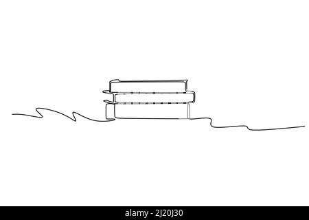 Simple single line drawing of books stack on the table. Line art design for educational concept Stock Vector