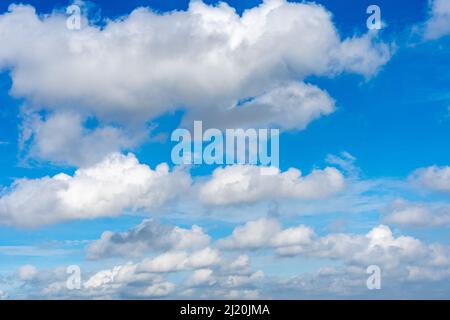 Beautiful blue sky with many white clouds floating Stock Photo