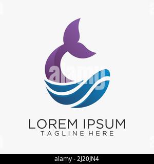 Ocean whale logo design Stock Vector