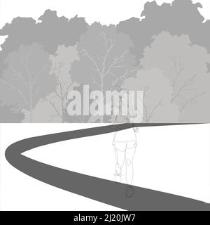 One single line drawing of young energetic woman runner run relax vector illustration. Young people running at road in the morning. Healthy sport trai Stock Vector