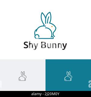 Shy Bunny Rabbit Cute Animal Monoline Style Logo Stock Vector