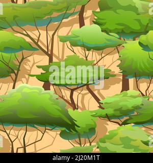 African landscape. on hot sand. Seamless pattern. Acacia trees. Africa savanna plants. Vector. Stock Vector