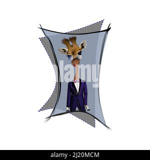 Giraffe in a blue tuxedo and bow tie, wearing steampunk goggles, vector illustration, stylish print for t-shirt, pajamas, diary, mug Stock Vector