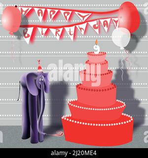 Happy 9th Birthday card with elephant Stock Vector