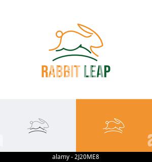 Run Jump Leap Bunny Rabbit Cute Animal Line Style Logo Stock Vector