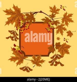Branch, seeds and leaves of maple. Autumn maple leaves set. Stock Vector