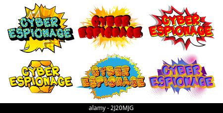 Cyber Espionage. Comic book word text set with abstract comics background. Retro pop art style illustration. Stock Vector
