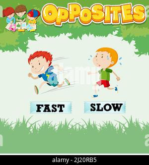 Opposite words for fast and slow  illustration Stock Vector