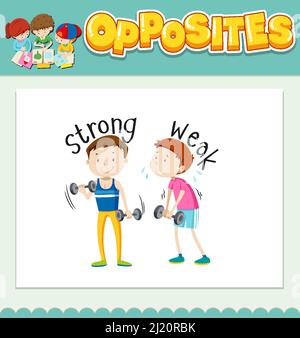 Opposite words for strong and weak illustration Stock Vector Image ...
