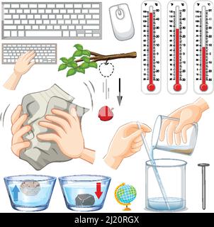 Different science equipments on white background illustration Stock Vector