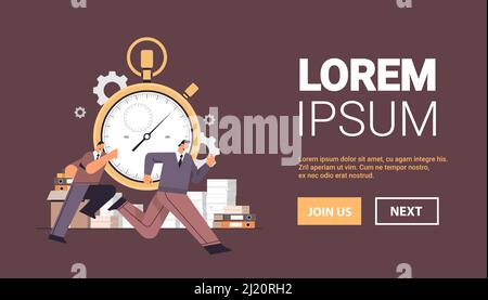 overworked businessmen with stopwatch running in office hurry at work deadline time management Stock Vector