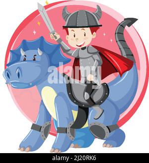 Little boy riding a dragon cartoon character illustration Stock Vector ...