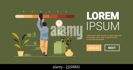 businessman reducing stress level business man struggling with arrow of crisis measure office interior horizontal Stock Vector