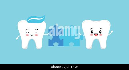 Cute teeth with connected puzzle piece vector illustration. Stock Vector