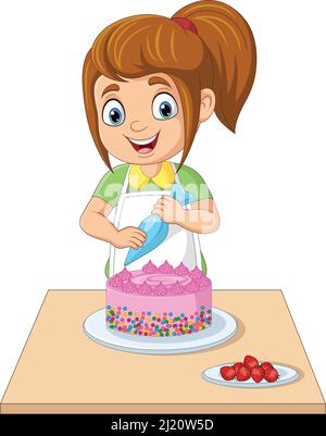 Cartoon girl decorating a birthday cake Stock Vector