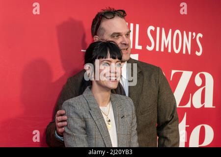 New York, NY - March 28, 2022: David Harbour and Lily Allen attend opening night for revival of Plaza Suite by Neil Simon at Hudson Theatre Stock Photo