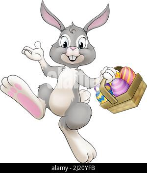 Easter Bunny Cartoon Rabbit With Eggs Basket Stock Vector