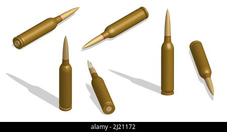 Isometric automatic weapon bullet. Soldier weapon. Realistic 3D vector isolated on white background Stock Vector