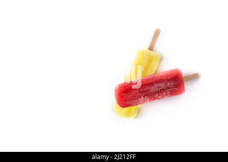 Strawberry and lemon popsicles isolated on white background Stock Photo
