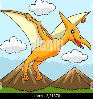 Pterodactyl Dinosaur Colored Cartoon Illustration Stock Vector