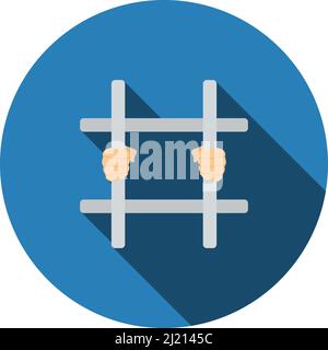 Hands Holding Prison Bars Icon. Flat Circle Stencil Design With Long Shadow. Vector Illustration. Stock Vector