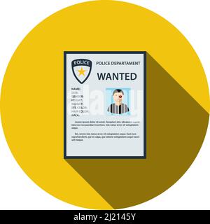 Wanted Poster Icon. Flat Circle Stencil Design With Long Shadow. Vector Illustration. Stock Vector