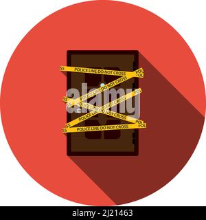 Crime Scene Door Icon. Flat Circle Stencil Design With Long Shadow. Vector Illustration. Stock Vector